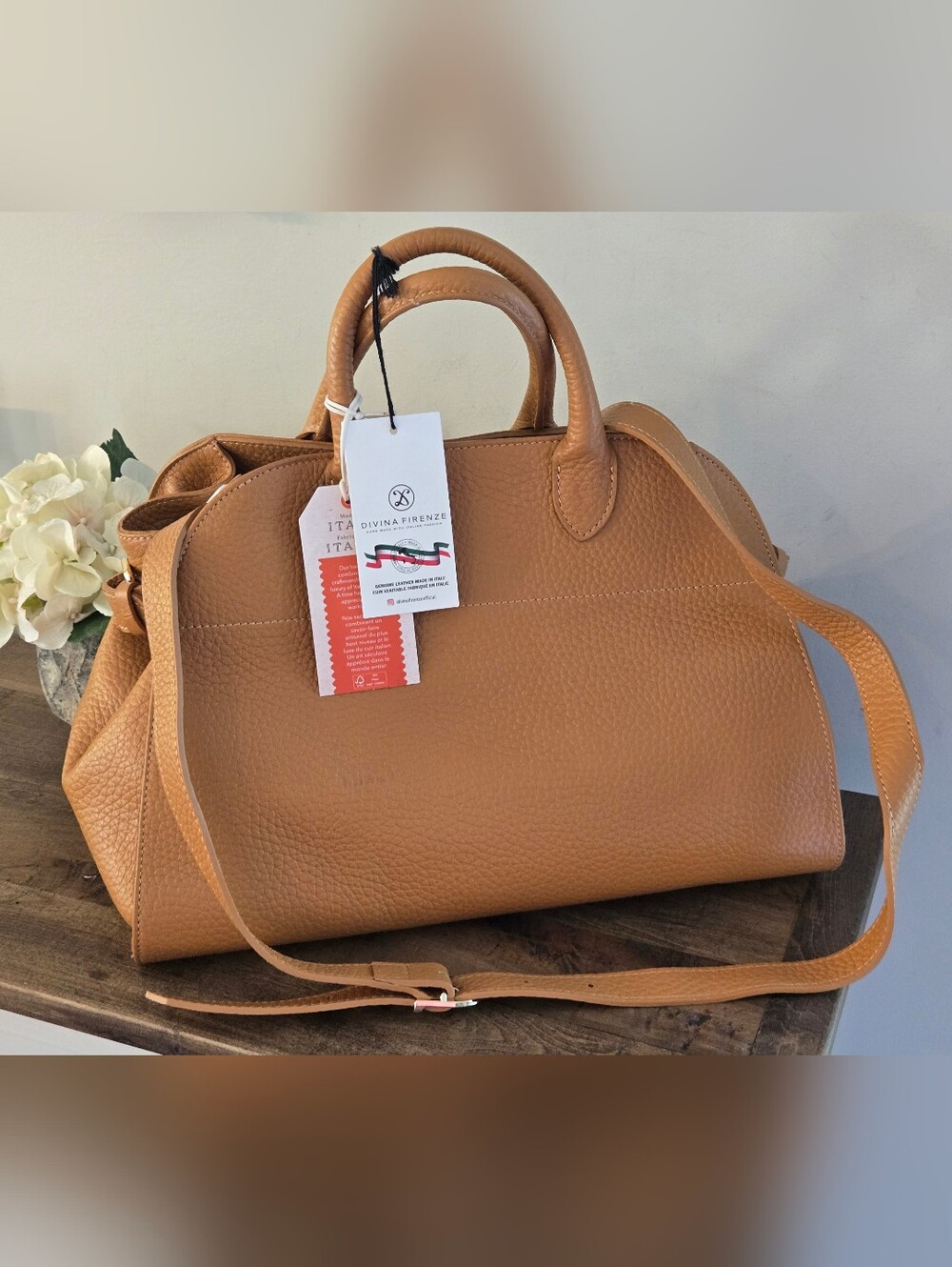 DIVINA FIRENZE Light Brown Tan Genuine Leather Satchel NWT Made In Italy